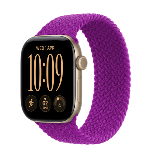 Apple Watch Series 12 GPS, 42mm Light Gold Aluminium Case with Magenta Braided Solo Loop