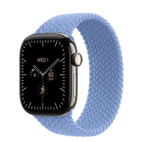 Apple Watch Series 12 GPS + Cellular, 42mm Natural Titanium Case with Wildflower Blue Braided Solo Loop