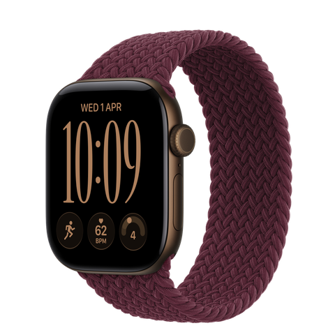 Apple Watch Series 12 GPS, 42mm Dark Bronze Aluminium Case with Burgundy Braided Solo Loop
