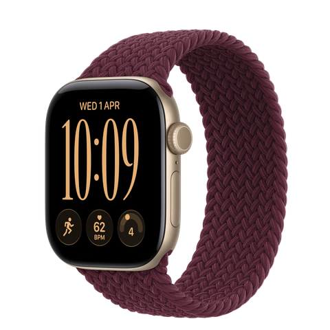 Apple Watch Series 12 GPS + Cellular, 42mm Light Gold Aluminium Case with Burgundy Braided Solo Loop
