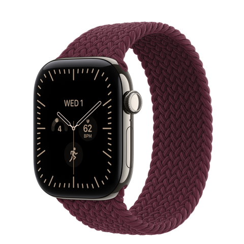 Apple Watch Series 12 GPS + Cellular, 42mm Natural Titanium Case with Burgundy Braided Solo Loop