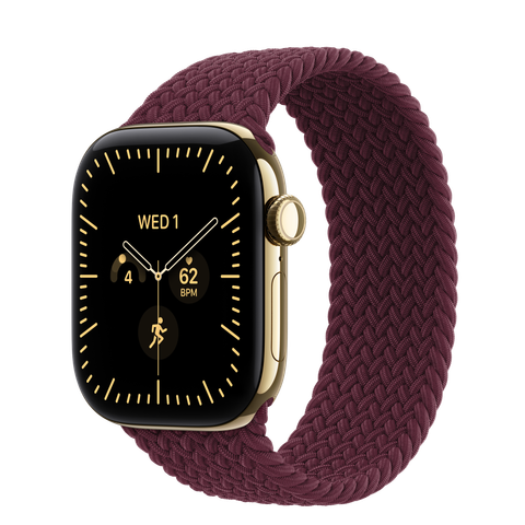 Apple Watch Series 12 GPS + Cellular, 42mm Radiant Gold Titanium Case with Burgundy Braided Solo Loop