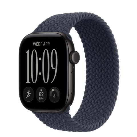 Apple Watch Series 12 GPS + Cellular, 42mm Black Aluminium Case with Navy Blue Braided Solo Loop