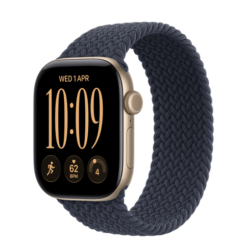 Apple Watch Series 12 GPS, 42mm Light Gold Aluminium Case with Navy Blue Braided Solo Loop