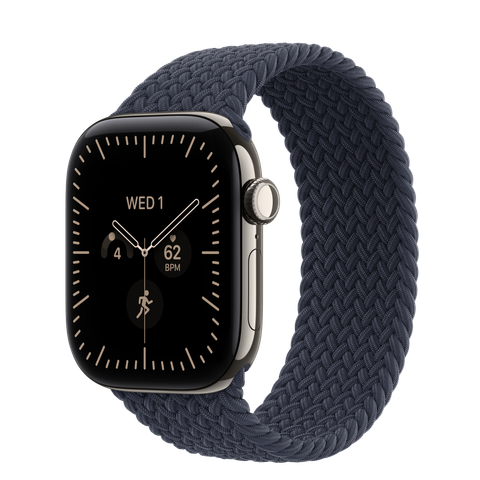 Apple Watch Series 12 GPS + Cellular, 42mm Natural Titanium Case with Navy Blue Braided Solo Loop