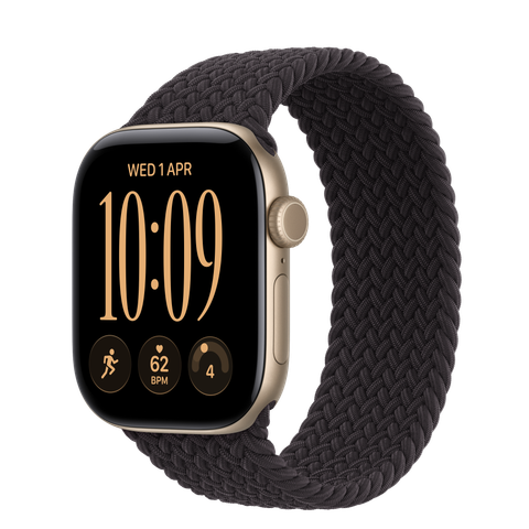 Apple Watch Series 12 GPS + Cellular, 42mm Light Gold Aluminium Case with Black Braided Solo Loop