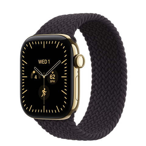 Apple Watch Series 12 GPS + Cellular, 42mm Radiant Gold Titanium Case with Black Braided Solo Loop