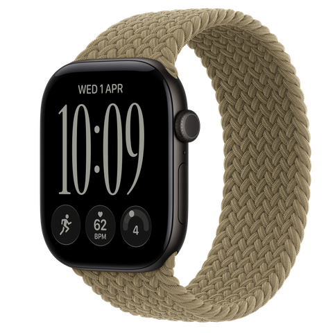 Apple Watch Series 12 GPS, 46mm Black Aluminium Case with Olive Braided Solo Loop