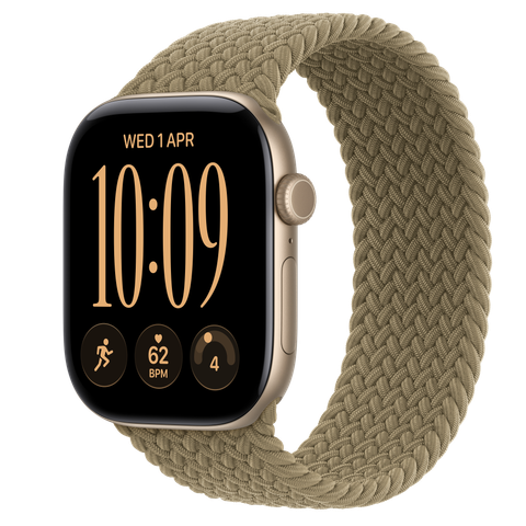 Apple Watch Series 12 GPS + Cellular, 46mm Light Gold Aluminium Case with Olive Braided Solo Loop