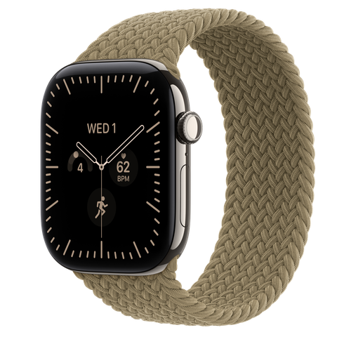 Apple Watch Series 12 GPS + Cellular, 46mm Natural Titanium Case with Olive Braided Solo Loop