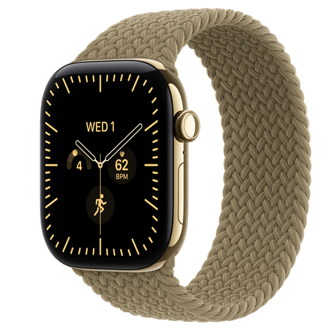Apple Watch Series 12 GPS + Cellular, 46mm Radiant Gold Titanium Case with Olive Braided Solo Loop