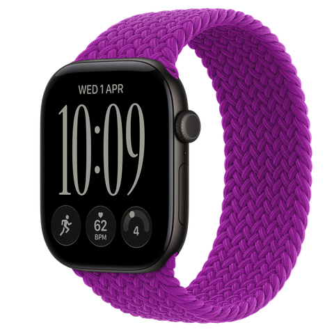Apple Watch Series 12 GPS, 46mm Black Aluminium Case with Magenta Braided Solo Loop