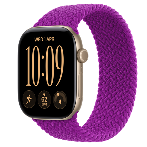 Apple Watch Series 12 GPS + Cellular, 46mm Light Gold Aluminium Case with Magenta Braided Solo Loop