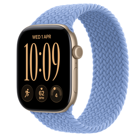 Apple Watch Series 12 GPS + Cellular, 46mm Light Gold Aluminium Case with Wildflower Blue Braided Solo Loop