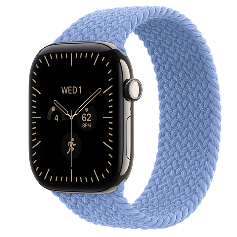 Apple Watch Series 12 GPS + Cellular, 46mm Natural Titanium Case with Wildflower Blue Braided Solo Loop