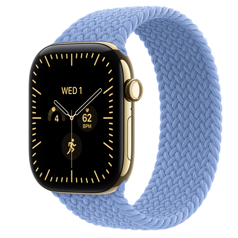 Apple Watch Series 12 GPS + Cellular, 46mm Radiant Gold Titanium Case with Wildflower Blue Braided Solo Loop