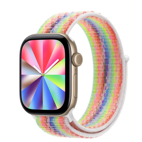 Apple Watch Series 12 GPS, 42mm Light Gold Aluminium Case with Pride Edition Sport Loop