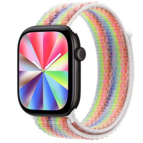 Apple Watch Series 12 GPS, 46mm Black Aluminium Case with Pride Edition Sport Loop