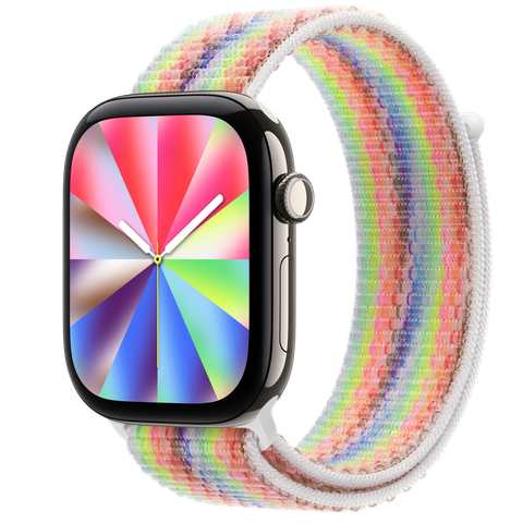 Apple Watch Series 12 GPS + Cellular, 46mm Natural Titanium Case with Pride Edition Sport Loop