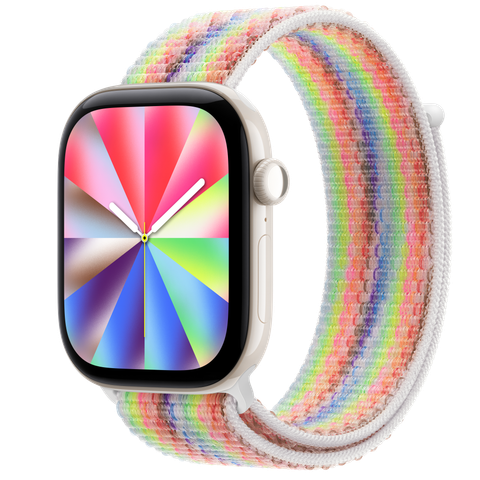 Apple Watch Series 12 GPS + Cellular, 46mm Pearl White Ceramic Case with Pride Edition Sport Loop