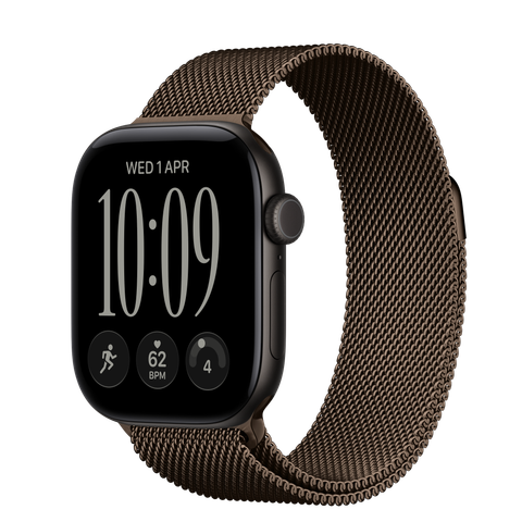 Apple Watch Series 12 GPS + Cellular, 42mm Black Aluminium Case with Dark Bronze Milanese Loop