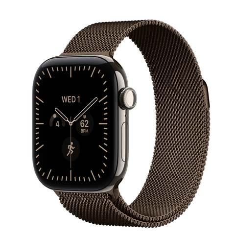 Apple Watch Series 12 GPS + Cellular, 42mm Natural Titanium Case with Dark Bronze Milanese Loop