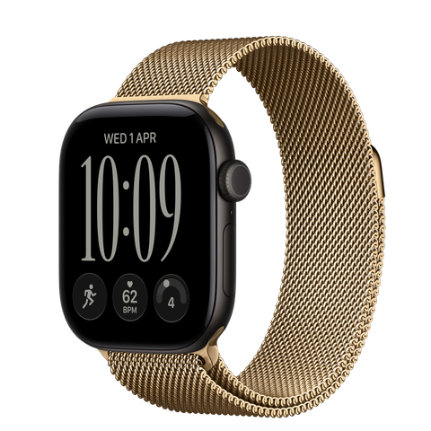 Apple Watch Series 12 GPS, 42mm Black Aluminium Case with Radiant Gold Milanese Loop