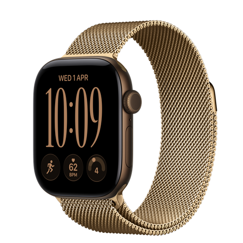 Apple Watch Series 12 GPS, 42mm Dark Bronze Aluminium Case with Radiant Gold Milanese Loop
