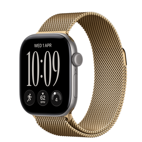 Apple Watch Series 12 GPS, 42mm Space Grey Aluminium Case with Radiant Gold Milanese Loop