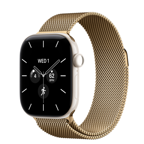 Apple Watch Series 12 GPS + Cellular, 42mm Pearl White Ceramic Case with Radiant Gold Milanese Loop