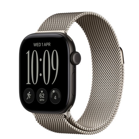 Apple Watch Series 12 GPS, 42mm Black Aluminium Case with Natural Milanese Loop