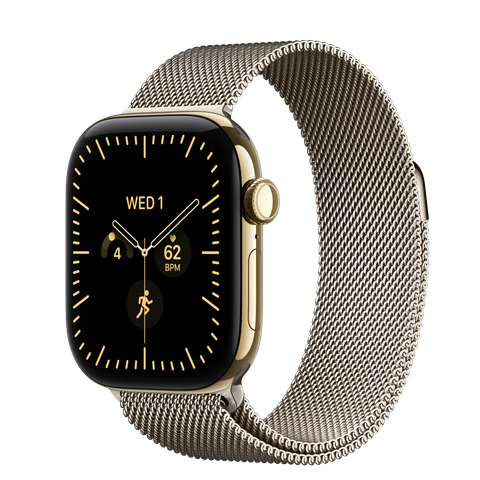 Apple Watch Series 12 GPS + Cellular, 42mm Radiant Gold Titanium Case with Natural Milanese Loop