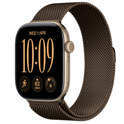 Apple Watch Series 12 GPS, 46mm Light Gold Aluminium Case with Dark Bronze Milanese Loop