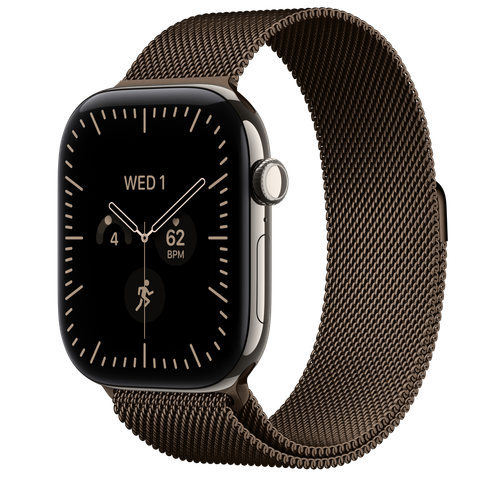 Apple Watch Series 12 GPS + Cellular, 46mm Natural Titanium Case with Dark Bronze Milanese Loop