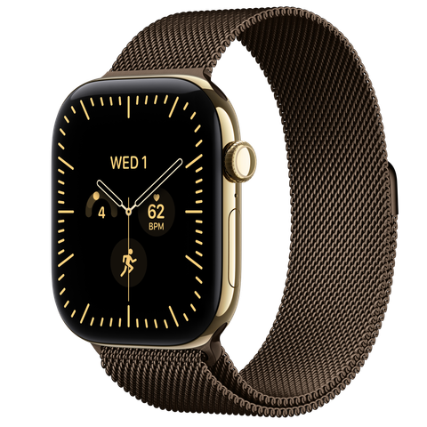 Apple Watch Series 12 GPS + Cellular, 46mm Radiant Gold Titanium Case with Dark Bronze Milanese Loop
