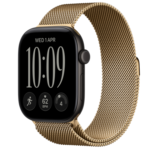Apple Watch Series 12 GPS, 46mm Black Aluminium Case with Radiant Gold Milanese Loop