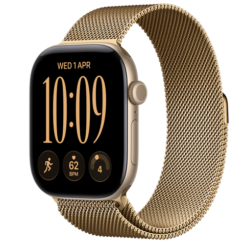 Apple Watch Series 12 GPS, 46mm Light Gold Aluminium Case with Radiant Gold Milanese Loop