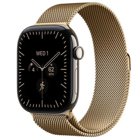 Apple Watch Series 12 GPS + Cellular, 46mm Natural Titanium Case with Radiant Gold Milanese Loop