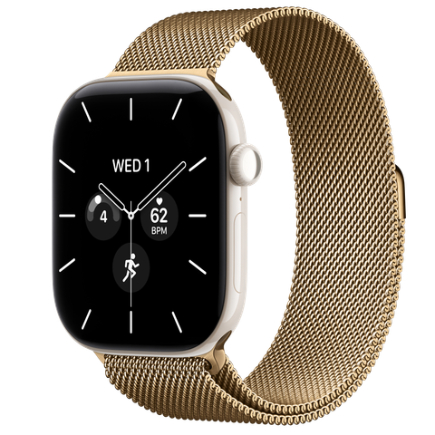 Apple Watch Series 12 GPS + Cellular, 46mm Pearl White Ceramic Case with Radiant Gold Milanese Loop