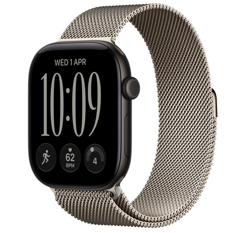 Apple Watch Series 12 GPS + Cellular, 46mm Black Aluminium Case with Natural Milanese Loop