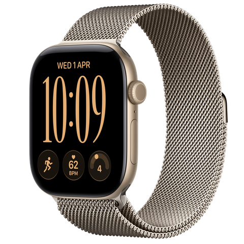 Apple Watch Series 12 GPS + Cellular, 46mm Light Gold Aluminium Case with Natural Milanese Loop