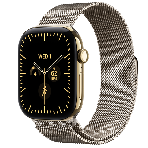 Apple Watch Series 12 GPS + Cellular, 46mm Radiant Gold Titanium Case with Natural Milanese Loop