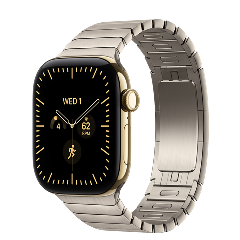 Apple Watch Series 12 GPS + Cellular, 42mm Radiant Gold Titanium Case with Natural Link Bracelet