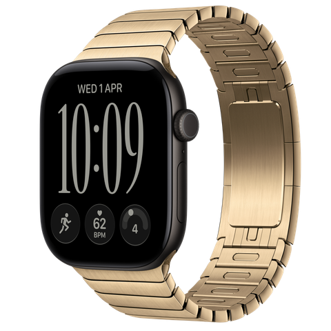 Apple Watch Series 12 GPS, 46mm Black Aluminium Case with Radiant Gold Link Bracelet