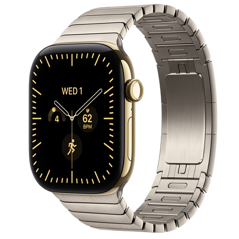 Apple Watch Series 12 GPS + Cellular, 46mm Radiant Gold Titanium Case with Natural Link Bracelet