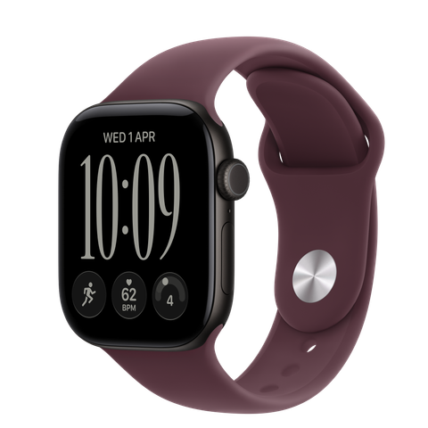Apple Watch Series 12 GPS, 42mm Black Aluminium Case with Burgundy Sport Band