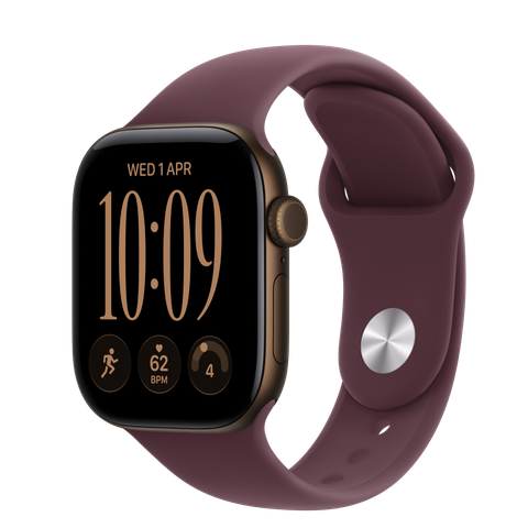 Apple Watch Series 12 GPS, 42mm Dark Bronze Aluminium Case with Burgundy Sport Band