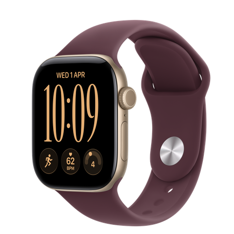 Apple Watch Series 12 GPS, 42mm Light Gold Aluminium Case with Burgundy Sport Band