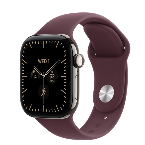 Apple Watch Series 12 GPS + Cellular, 42mm Natural Titanium Case with Burgundy Sport Band