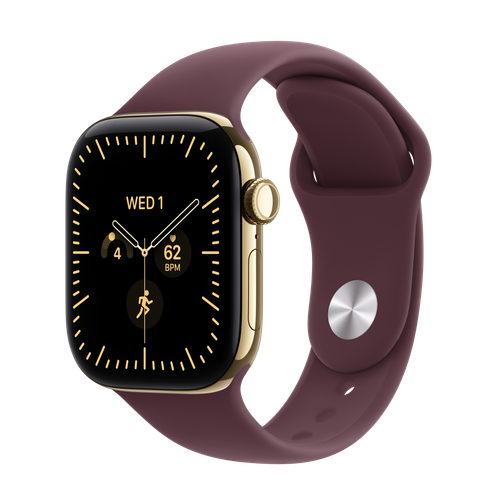 Apple Watch Series 12 GPS + Cellular, 42mm Radiant Gold Titanium Case with Burgundy Sport Band